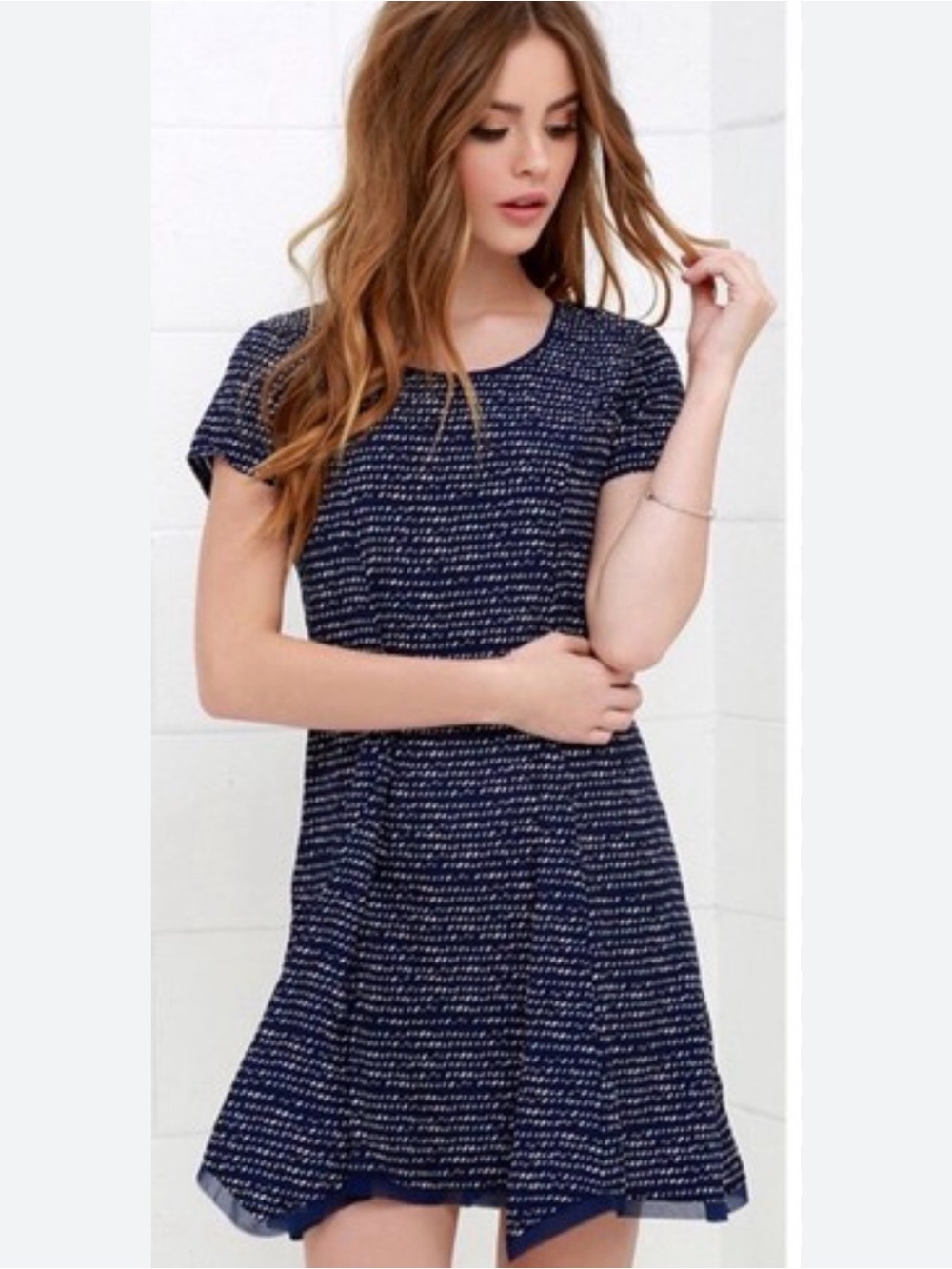 Olive & Oak Blue Spotted Short Sleeve Dress